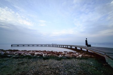 ahşap iskele ile deniz atış longexposure