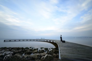 ahşap iskele ile deniz atış longexposure
