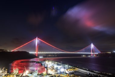 long exposure to new Istanbul Bosphorus bridge named Yavuz Sultan Selim clipart