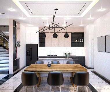 3D lüks ev dekorasyonu.