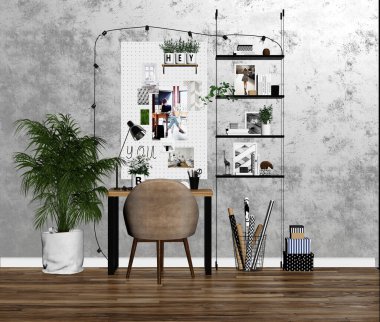 Moden oturma odasının 3 boyutlu görüntüsü