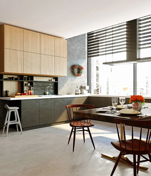 Rendering Casa Moderna Cucina Interna — Foto Stock