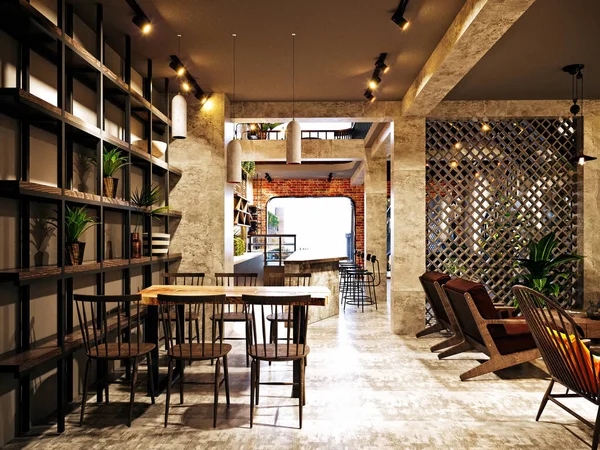 Kafe restoranının 3D görüntüsü.