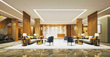 3D hastane giriş salonu, resepsiyon ve lobi