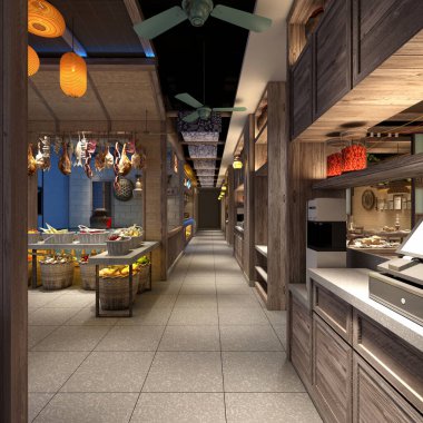 3D market ve süpermarket iç mimarisi, antika tarzı