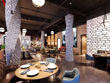 3D vintage restoran ve kafenin içerisi