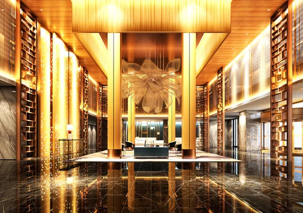 Render Luxury Hotel Lobby Reception Hall — Stock Photo, Image