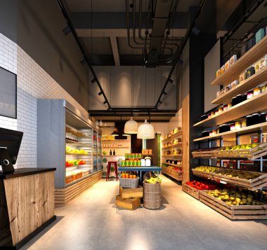 Süpermarketin 3D çizimi