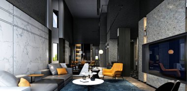 Modern oturma odasının 3D görüntüsü