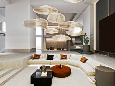 Ev oturma odasının 3D görüntüsü