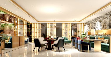 Cafe restoranının 3D görüntüsü