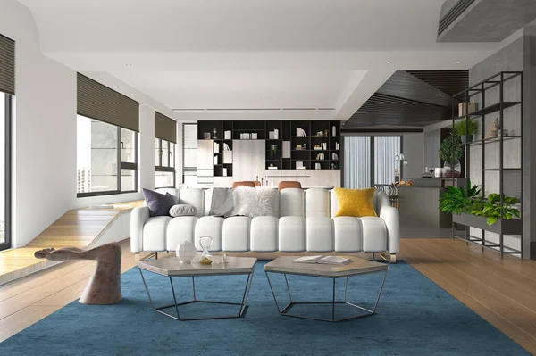 Rendering Interni Casa Lusso Soggiorno — Foto Stock