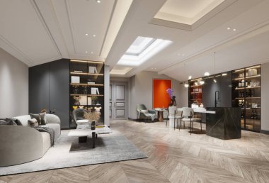 Modern çalışma odasının 3D görüntüsü, ofis