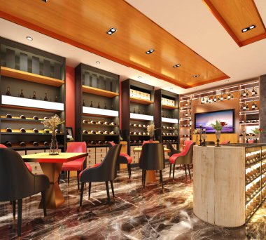 3 boyutlu şarap evi, içki dükkanı.