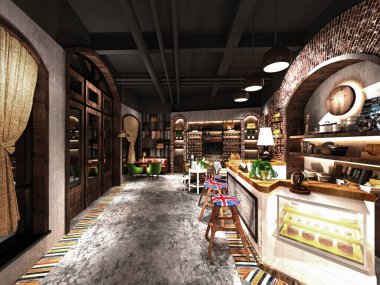 Eski tarz retro bar içinin 3D canlandırmasıName