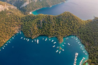 Gocek koylarında lüks yatları olan güzel bir manzara.
