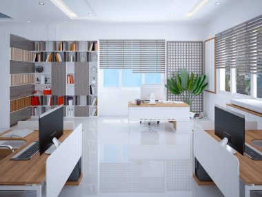Modern çalışma odasının 3D görüntüsü