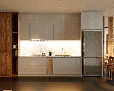 Ev mutfağının 3D görüntüsü