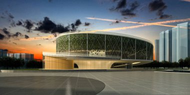 3D modern şehir binalarının dış görünümünü oluşturur