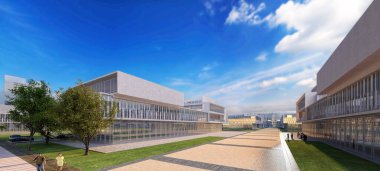 3D modern şehir binalarının dış görünümünü oluşturur