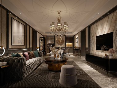 3D Lüks Ev İçi Salon Yemek Odası