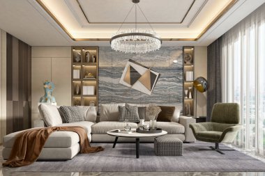 3D render modern oturma odası