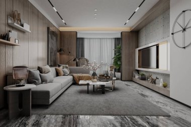 3D render modern oturma odası