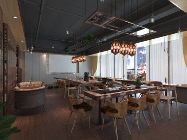 3D render Cafe restoranı iç mekan