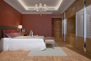 3D konforlu otel odası yatak odası