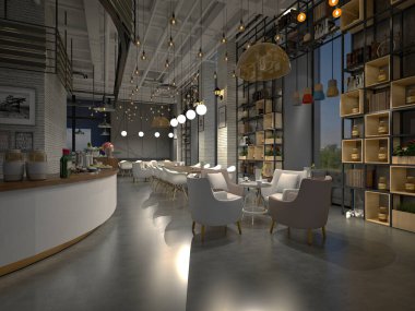 3D render Cafe restoranı iç mekan