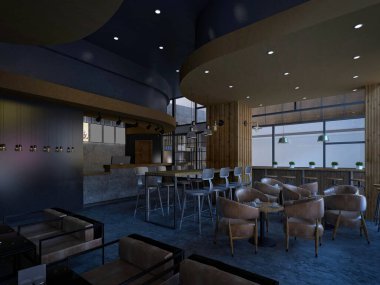 3D render Cafe restoranı iç mekan