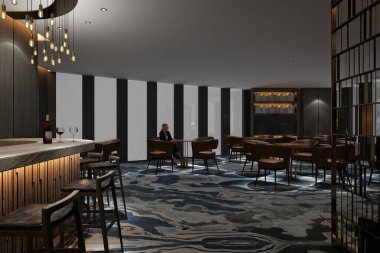 3D render Cafe restoranı iç mekan