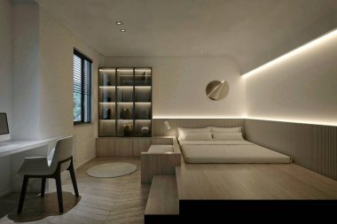 3D konforlu otel odası yatak odası