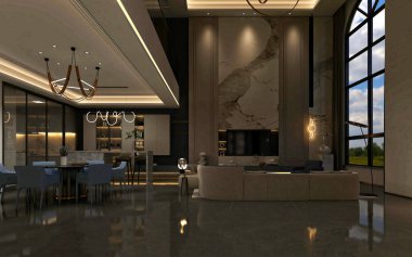 3D iç mekan, oturma odası ve sinüs alanı