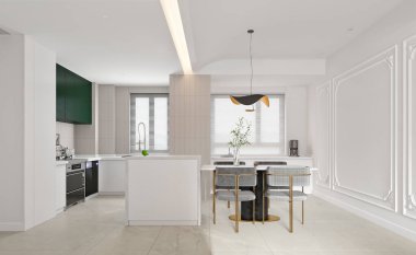 3D modern oturma odası iç mimarisi