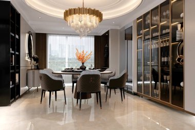 3D modern oturma odası iç mimarisi