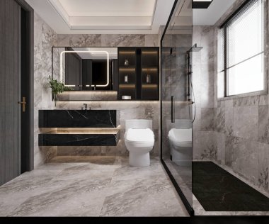 Modern banyo içinin 3D görüntüsü