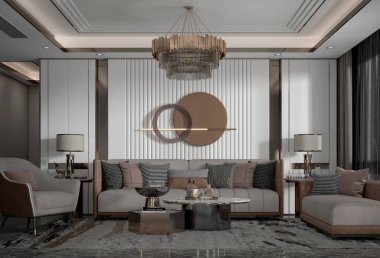 3D Lüks Ev İç Salonu