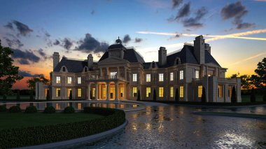 yüksek kalite, 3D görüntü, dış mekan, gece manzarası, modern mimari, sinematik ışıklandırma, gerçekçi yansımalar, kentsel çevre, detaylı dokular, kasvetli atmosfer