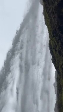 İzlanda 'daki Seljalandsfoss şelalesine su sıçratıyor.