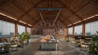 3D render kafeterya teras alanı