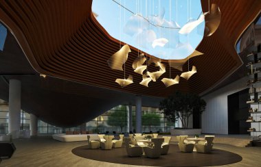 3D çalışan uzay ofis odası