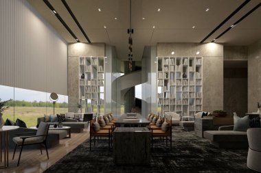 3D çalışan uzay ofis odası