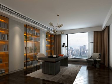 3D çalışan uzay ofis odası