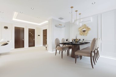 3D render modern ev iç mekan, oturma odası