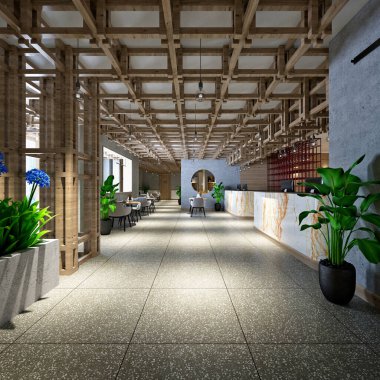 3d render cafe restoran iç