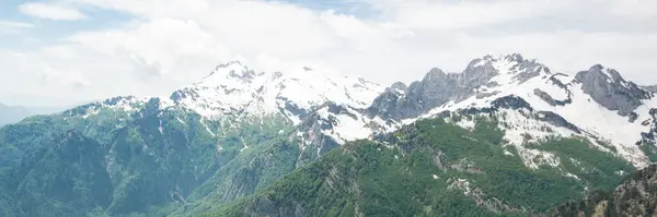 Albanische Bergalpen Berglandschaft Malerischer Bergblick Sommermorgen Großes Panorama — Stockfoto