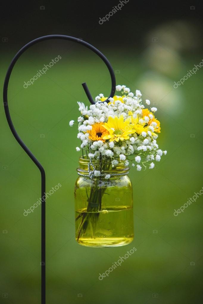 Aisle Marker Flowers At A Country Wedding Stock Photo