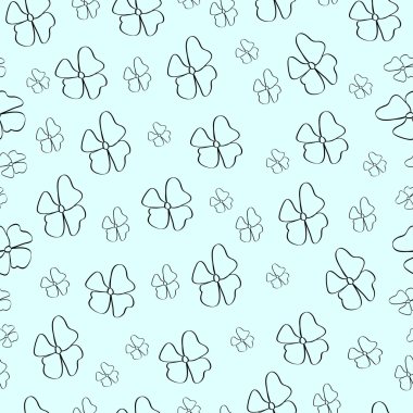 İzole mavi ve beyaz el çiçek çizimi ile soyut seamless modeli. Vektör çizim.