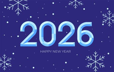 New Year 2026 poster design with snowflake design. Simple stylized poster design for New Year